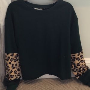 Dark Green sweater with Cheetahs Sleeves!